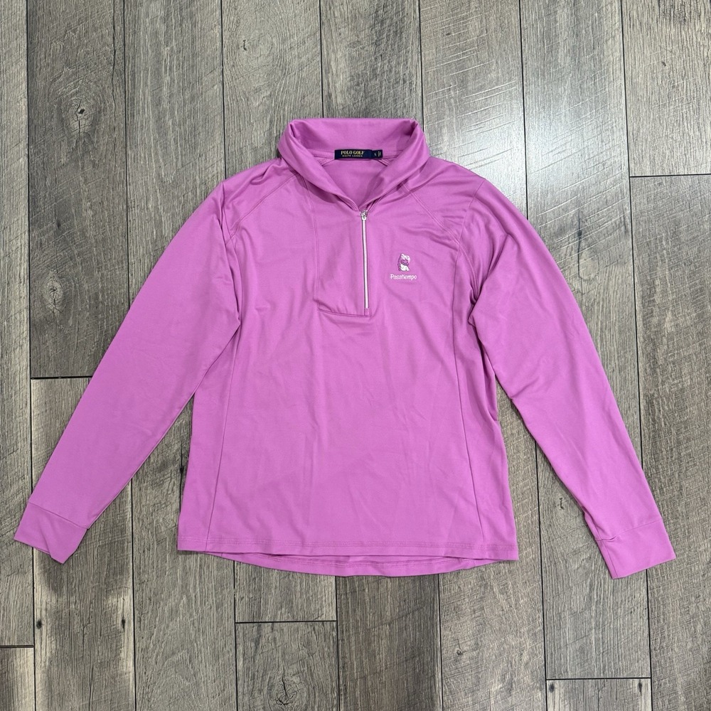 VTG Polo Golf Ralph Lauren Sweater Womens Large Pink 1/4 Zip Longsleeve Preppy